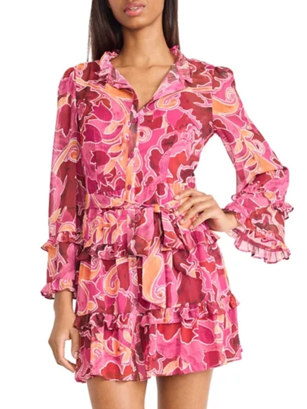 Donna Morgan
Floral Ruffle Tiered Button Front Dress
